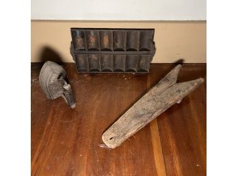 Lot Of 3 Vintage Items - Boot Pull, Iron, Kitchen Item (kitchen)