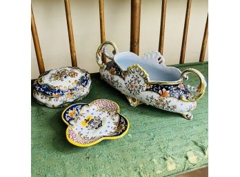 Vintage French Quimper Pottery Pieces - Trouville And Other Signed Marks (Bedroom 5)