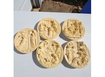 Set Of 5 Vintage Bradford Exchange Italian Alabaster 3D Plates MB2