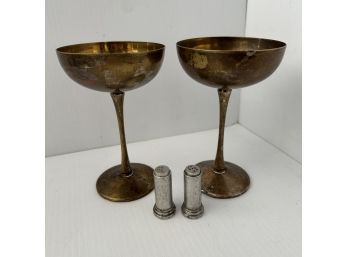Pair Of Leonard Silverplate Stemmed Goblets With Salt & Pepper Shakers (MB) MB2