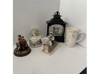 Assorted Holiday Decor Incl. Snow Globes, Rockwell Figure, & More (MB) MB2