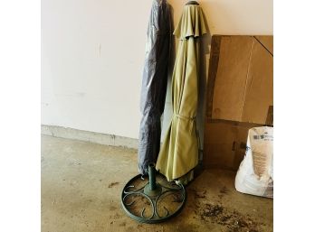 Pair Of Patio Umbrellas And Umbrella Stand (garage)