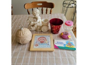 Lot Of Decorations And Bird Feeder With Book