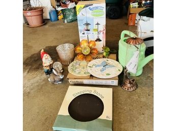 Garden Decor Lot: Statues, Bird Feeder, Stepping Stones, Etc. (garage)