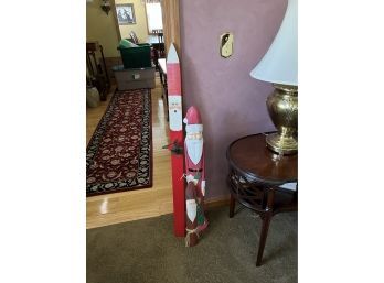 Pair Of Tall Decorative Santa Figures And Wall Hanging (Living Room)