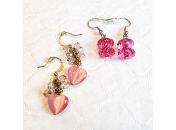 Two Pairs Of Pink Beaded Earrings