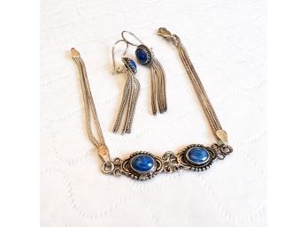 Sterling Bracelet And Earring Set With Blue Stones