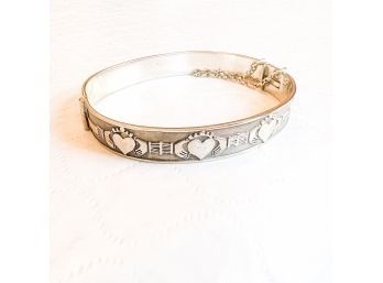 CHJ Sterling Silver Celtic Bangle Bracelet With Safety Chain