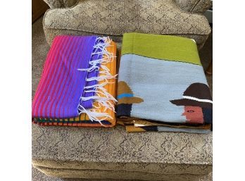 Two Colorful Knit Blankets (Upstairs Sitting Room)