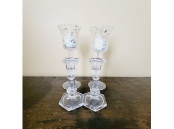 2 Sets Of Glass Candle Holders (Dining Room)