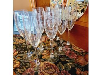 Set Of 8 Etched Champagne Flutes (Kitchen)