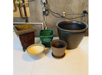 Assorted Planter Lot With Hand Seeder (Basement Shelf)