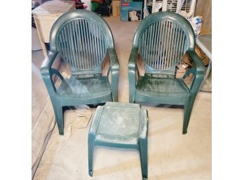 Green Patio Furniture Set. 2 Chairs And A Table (Basement)