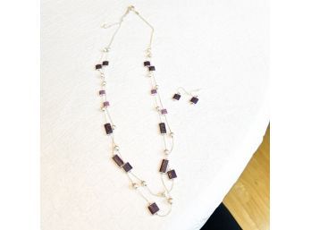 Necklace And Earring Set With Purple Iridescent Beads