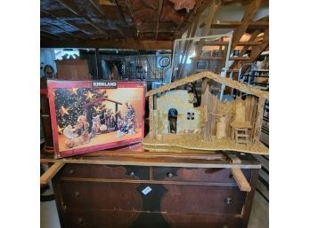 Kirkland Nativity Set And Large Wooden Creche (Basement)