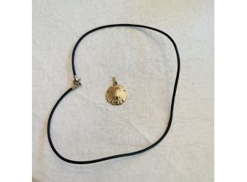 9' Black Leather Necklace With Silver-Finish Sand-Dollar Pendent (Kitchen)