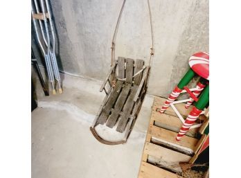 Vintage Childrens Wood And Metal Sleigh (Basement)