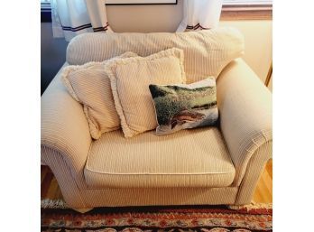 Bauhaus Beige Striped Oversized Arm Chair With Toss Pillows