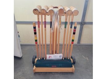 Brookstone Wooden Croquet Set On Wheels