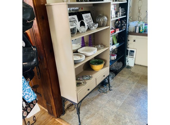 Refinished Wood And Metal Three-Shelf Display Cabinet With Drawers And Mirrors 35'x60'x11.5' (Zone 1)