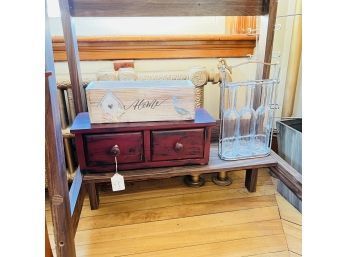 Bottles In Chrome Rack, Drawer Unit And Wood Planter Box (Room 6)