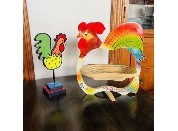 Pair Of Wooden Chicken Figures (Room 6)