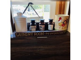 Rooster Canister, Bottles And White Canister With Lid (Room 6)