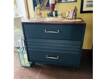 Refinished Green And Wood MCM Three-Drawer Dresser 29'x28.5'x15' (Zone 3)