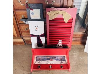 Cute Painted Wood Holiday Signs And Wall Shelf * (Barn - Main Room)