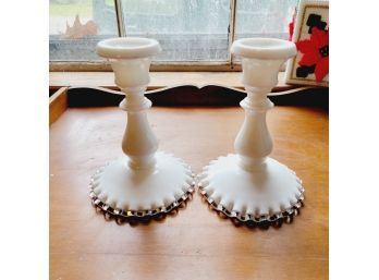 Milk Glass Candlestick Holders (Bedroom)