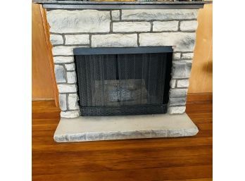 Gray And Black Faux-Brick Electric Fireplace With Black Wood Mantle 40'x33.5'x15.5' (Living Room)