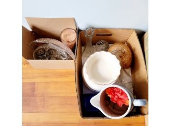 2 Boxes Of Various Dishes And Knick Knacks (Bedroom)