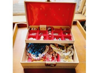 Vintage Costume Jewelry And Pins In Box (Bedroom)