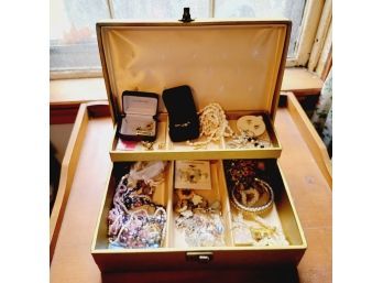 Vintage Costume Jewelry, 14k Gold , Brooches And More Gold Box  (Bedroom)