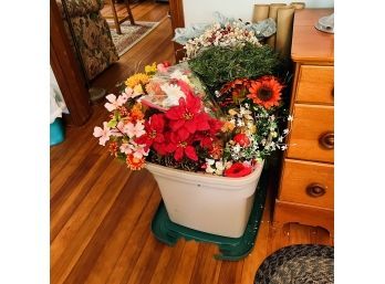 Box Lot Of Faux Florals And Wreaths (Bedroom)