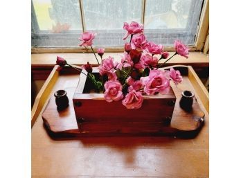 Vintage Wooden Candlestick Holder With Plants (Bedroom)