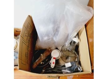 Box Of Kitchen Supplies And Other Household Items (Bedroom)