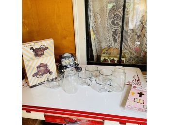 Box Lot Including Decorative Organ Music Box & Glassware (first Floor Porch)