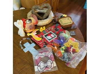 Misellaneous Lot Including Crafting Supplies, Knicknacks, And Holiday Runner (Upstairs Kitchen)