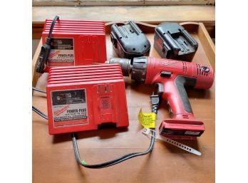 Milwaukee Drill, Batteries And Chargers (Bedroom)