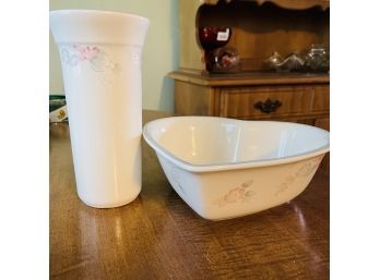 Matching Pfaltzgraff Vase And Heart Shaped Dish (Upstairs Kitchen)