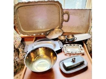 Collection Of Silver Plated Bowls, Platters And Other (Bedroom)