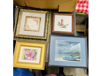 Lot Of Four Pieces Miscellaneous Framed Artwork (zone 4)