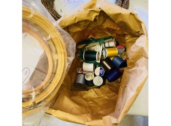 Assorted Wooden Embroidery Hoops And Thread Lot (Zone 1)