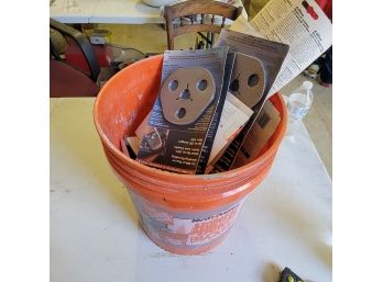 Grinder Wheels, Pads, And Sand Paper Sheets In Home Depot Orange Bucket. (Zone 1)