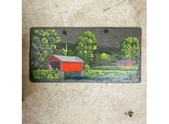 Painted Slate Wall Hanging With Barn Scene (Center Zone)