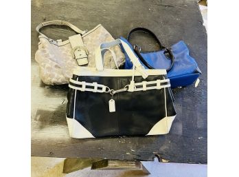 Two Coach Bags And Blue Handbag (Center Zone)