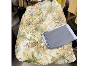 Vintage Floral And Palm Tree Twin Comforter Made By Springs And Queen Bed Skirt (Zone 4)