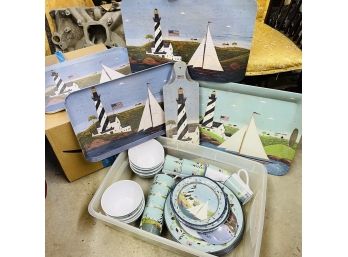 Nautical Lighthouse And Sailboat Melamine Tray & Dish Set (Zone 4)