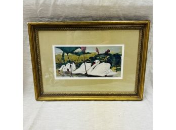 Framed Jessie Arms Botke Swans & Lotus Print (Basement Room)